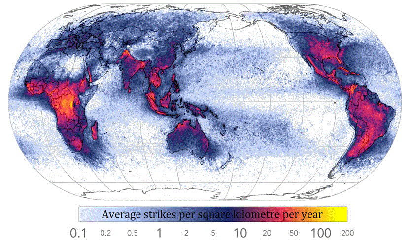 Frequency of lightning strikes