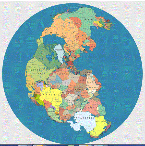 Map of Pangea with current international borders