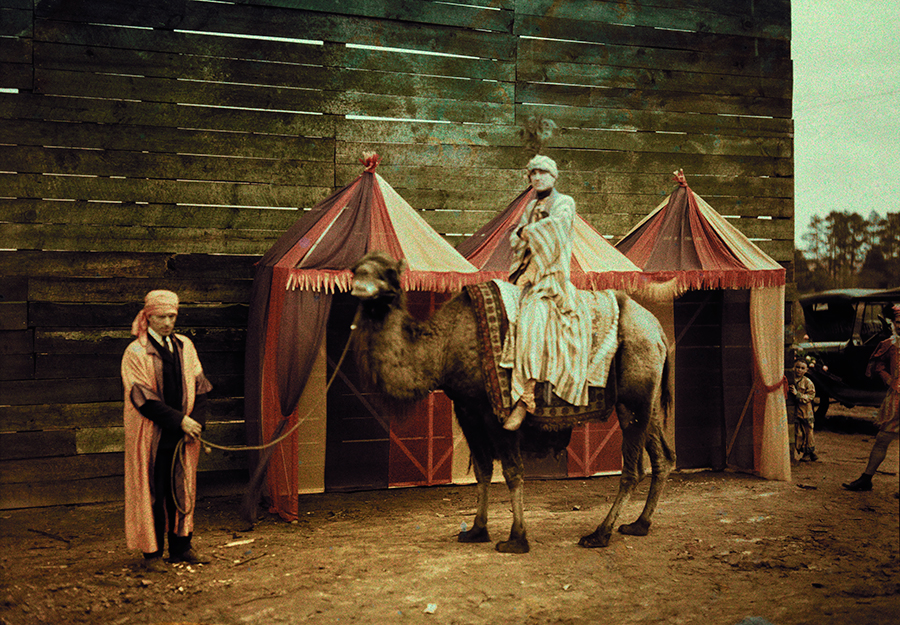 A dromedary camel and rider in the peach blossom festival in Fort Valley, Georgia, May 1925