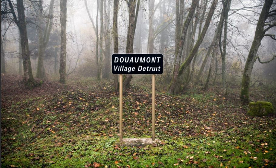 Sign reads 'Douaumont Destroyed Village'