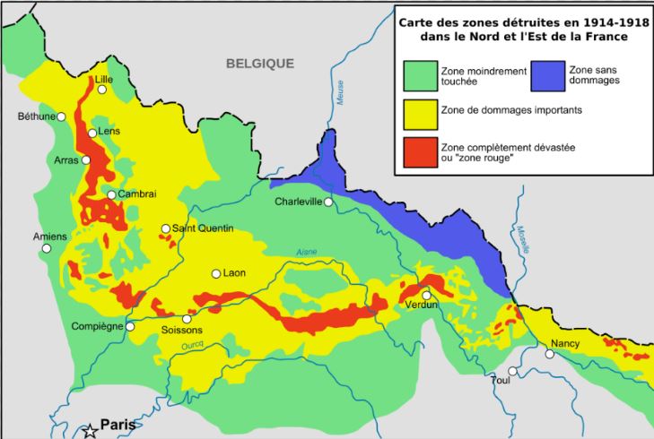 The map indicates the red zone and the less dangerous zones in yellow, green and blue.