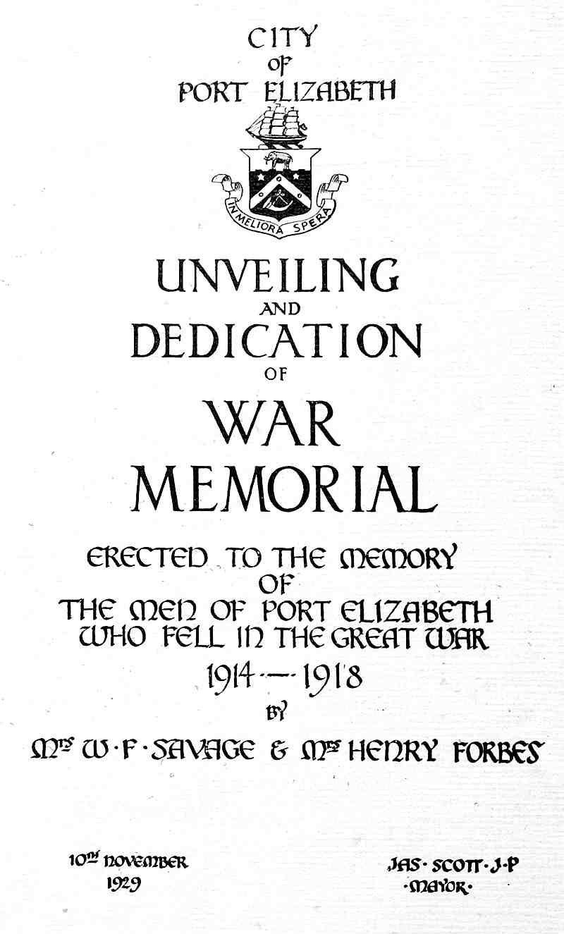 The official programme of the unveiling of the Cenotaph on November 10, 1929