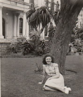 My mother, Eunice Letitia McCleland sitting on the lawn outside the City Hall